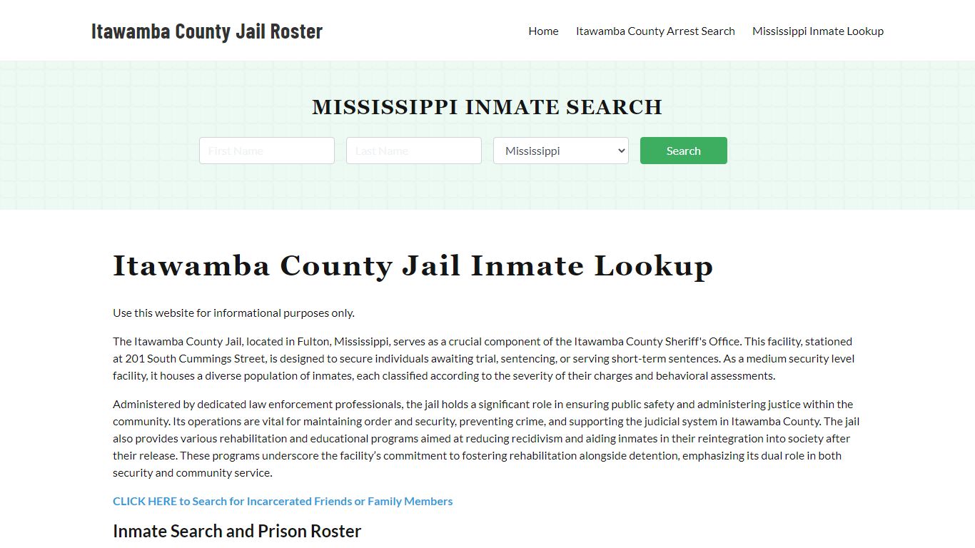 Itawamba County Jail Roster Lookup, MS, Inmate Search