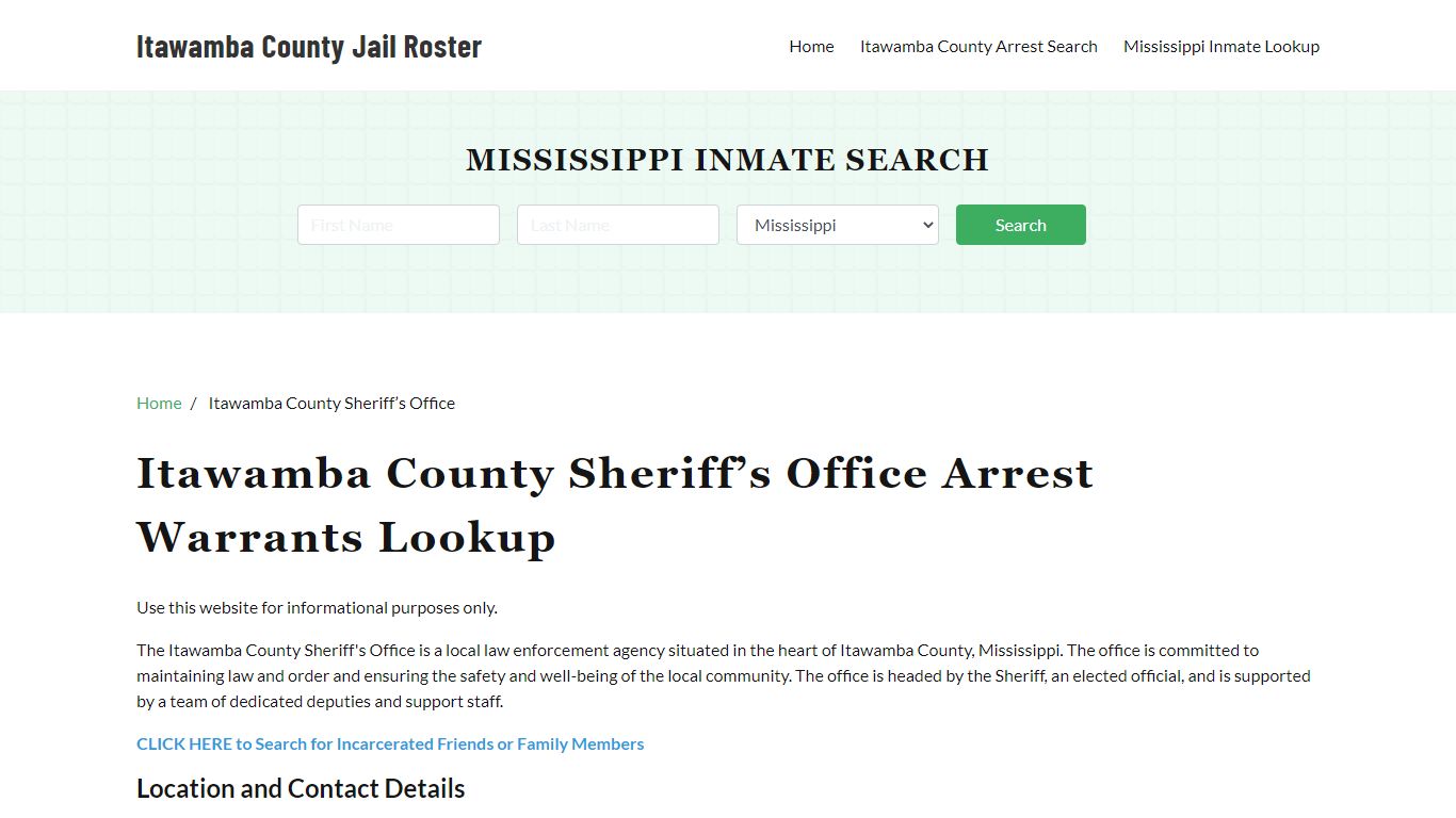 Itawamba County Sheriff Office, MS, Arrest Warrants Search